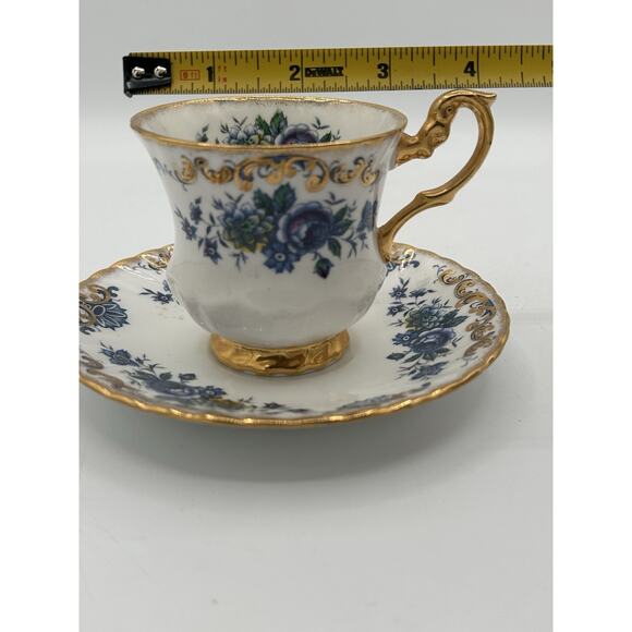 Royal Dover China Moonlight Rose Blue And Gold Cup and Saucer Gold England - Picture 8 of 8